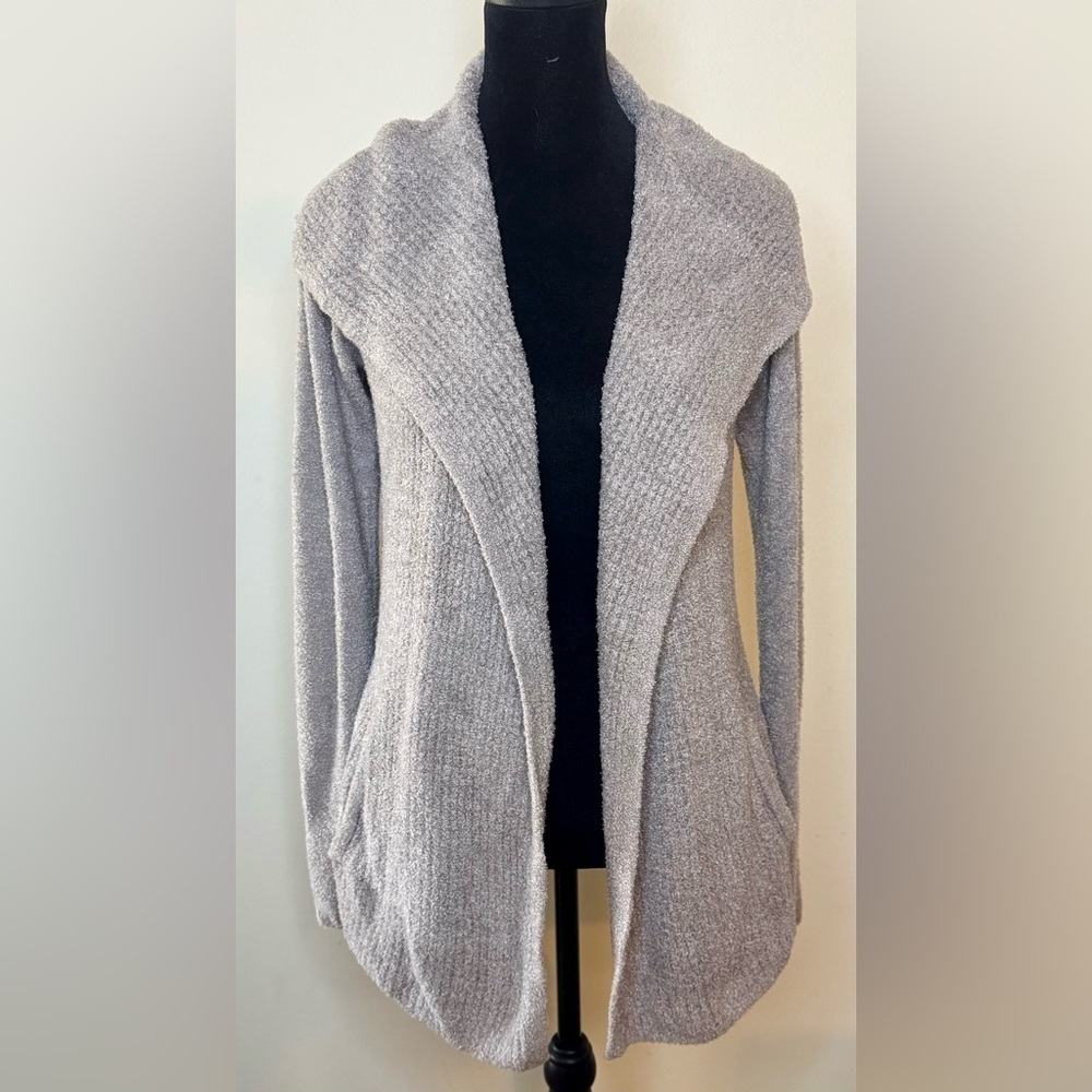 Barefoot Dreams cozy chic lite light gray open front cardigan pockets XS EUC